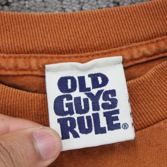 Vintage Old Guys Rule Shirt M Mens Orange Short Sleeve Bicycle Graphic Logo Y2k - Picture 6 of 9